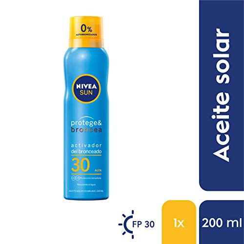 NIVEA SUN Protege & Broncea Aceite en Bruma FP30 (1 x 200 ml), aceite solar activador del bronceado con protección solar alta, bruma solar resistente al agua