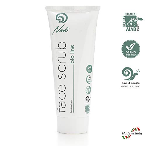 Nuvo’ Baba de caracol Scrub Facial Exfoliante Purificante Rostro ORGÁNICO CERTIFICADO con Aceite de Primavera Aceite de Oliva Vitamina B5 Made in Italy 75ml