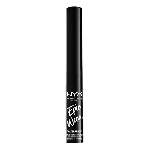 NYX Professional Makeup Eyeliner Líquido Epic Wear Semi-Permanente, Larga Duración, A Prueba de Agua, Delineador de Ojos, Rostro y Cuerpo, Acabado Mate, Color: Negro