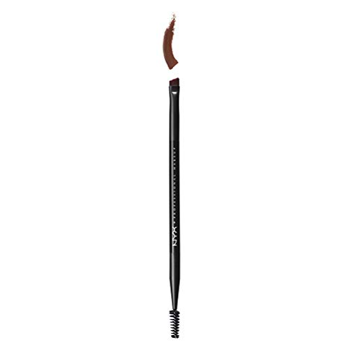 NYX Professional Makeup Pincel de cejas Pro Dual Brow Brush, Dos lados: cepillo espiral y cepillo en ángulo, Fibras sintéticas, Negro