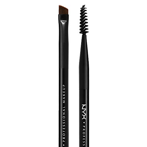 NYX Professional Makeup Pincel de cejas Pro Dual Brow Brush, Dos lados: cepillo espiral y cepillo en ángulo, Fibras sintéticas, Negro