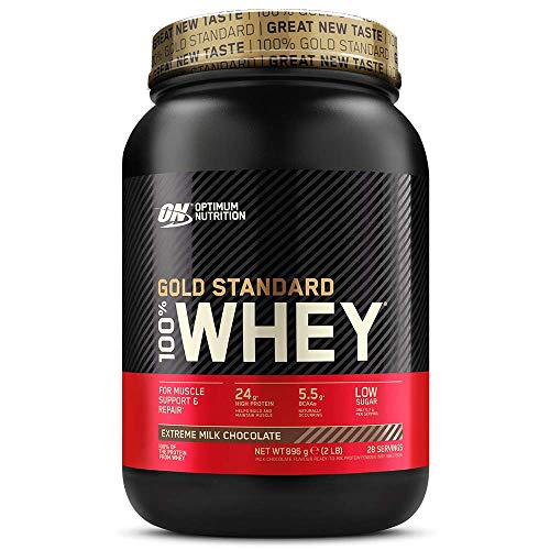 Optimum Nutrition ON Gold Standard 100% Whey Proteína en Polvo Suplementos Deportivos, Glutamina y Aminoacidos, BCAA, Extremo Chocolate, Leche, 28 Porciones, 900 g, Embalaje Puede Variar