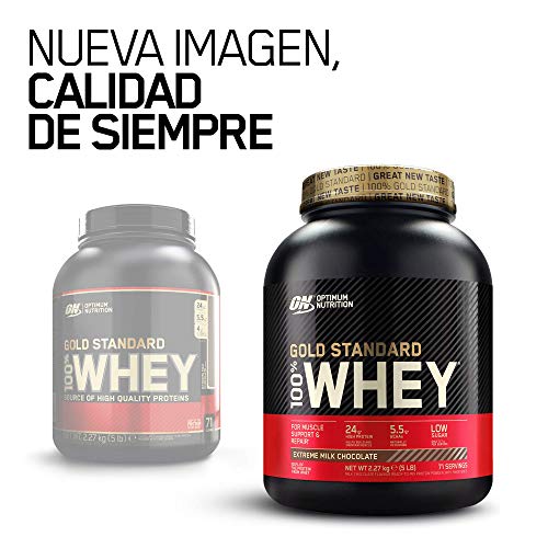 Optimum Nutrition ON Gold Standard 100% Whey Proteína en Polvo Suplementos Deportivos, Glutamina y Aminoacidos, BCAA, Extremo Chocolate, Leche, 71 Porciones, 2.27kg, Embalaje Puede Variar