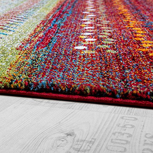 Paco Home Alfombra De Diseño Gabbeh Nómada Loribaft Contorneada Multicolor Roja Crema Verde Y Azul, tamaño:80x150 cm