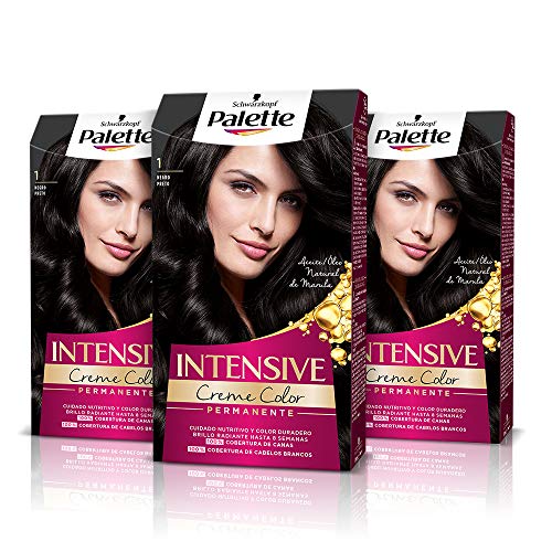 Palette Intense Cream Coloration Intensive Coloración del Cabello 1 Negro - Pack de 3