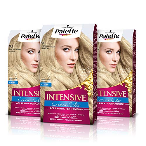 Palette Intense Cream Coloration Intensive Coloración del Cabello 9.1 Rubio Claro Helado - Pack de 3