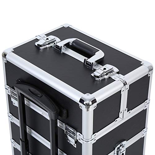 Paneltech 4 en 1 Belleza Maquillaje Belleza Rolling Case Organizador Cosméticos Peluquería Caja de Almacenamiento con Cerradura Bolsa Profesional portátil de Viaje Trolley (Negro)