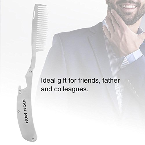 Peine de Carbono con forma de barba plegable portátil, ideal para cabello de cabeza, barba y bigotes - Herramienta de estilo de acero inoxidable para hombres