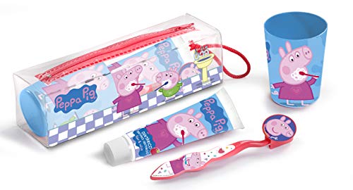 Peppa Pig Set Infantil De Higiene Dental Con Neceser, Pasta De Dientes 75Ml, Cepillo Dental Con Capuchón Y Vaso 160 g