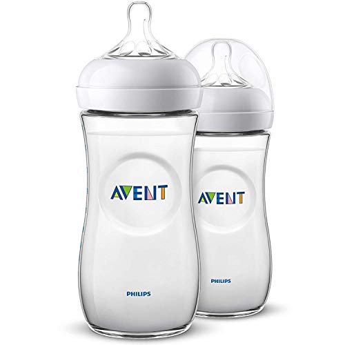 Philips Avent Biberón Natural SCF036/27 - Pack de dos biberones, de 330 ml con tetina con flujo para recién nacidos, diseñada para imitar el tacto del pecho, 0% BPA, 6m+, color transparente