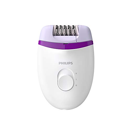 Philips BRE225/00 - Philips Depiladora Satinelle Essential BRE225/00 - Depiladora mujer para piernas con cable compacta, 2 ajustes de velocidad, blanco/morado