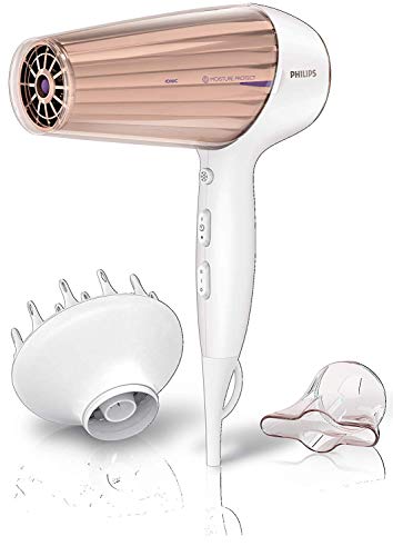 Philips DryCare Prestige HP8280/00 - Secador de Pelo Profesional, Motor DC, Ionico, Boquilla y DifUsor, 3 Velocidades, 3 Temperaturas, 2300 W, Blanco y Rosa