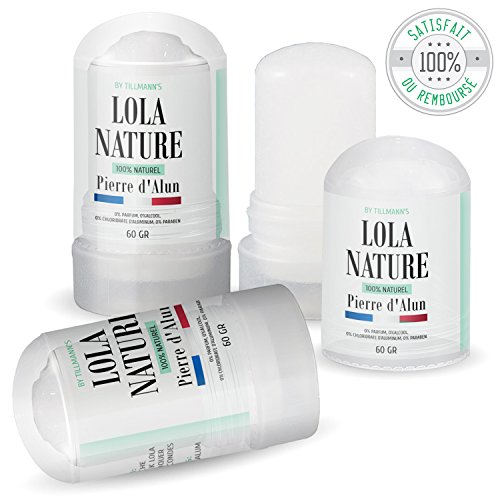 Piedra de Alumbre de Potasio Lola Nature. 3 Sticks Desodorante de 60 Gr. 100% natural. Sin paraben ni chlorhydrate de aluminio.