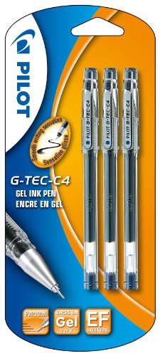 Pilot G-Tec-C4 - Bolígrafo roller de gel (3 unidades), color negro