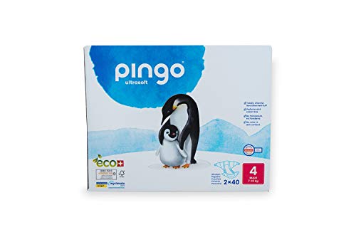 Pingo - Pañales Talla 4 Maxi - 2 paquetes de 40 unidades-7-18 kg -Pañales para bebé - Anti-alergénicos sin perfume - Máxima Absorción - Pañales ecológicos - Pieles sensibles - Color Blanco