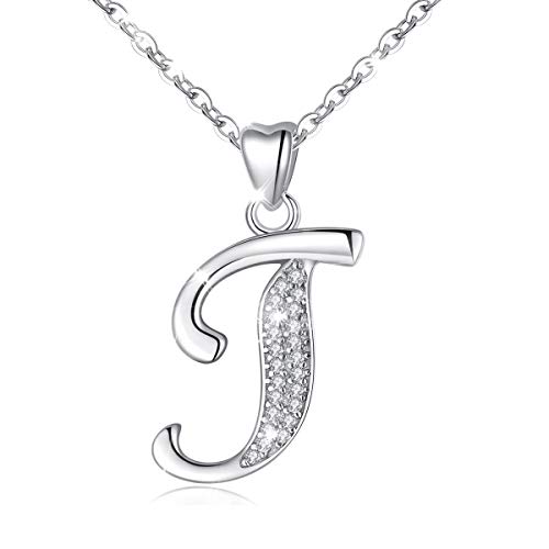 Plata de Ley 925 Inicial I Collar Colgante con Circonita Cúbica para Mujeres Joyería con Nombre 46cm Cadena de Plata Cumpleaños Regalo