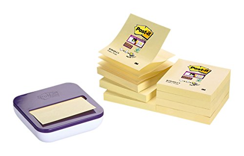 Post-it Super Sticky - Pack de 8 blocs Z-Notas, color Canary Yellow y dispensador, color m orado