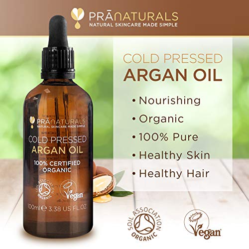 PraNaturals Aceite de Argán Marroquí 100% Orgánico Puro y Natural para Cara y Cuerpo - Rico en Vitamina E para una Piel, Cabello y Uñas Saludables - Sin Parabenos o SLS – Vegano y Libre de Crueldad