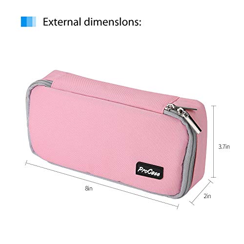 ProCase Estuche Escolar de Gran Capacidad, Bolsa de Lápiz Portable Estuche Organizador para Material Papelería con Cremallera Doble para Hombre Mujer Estudiante en Escuela Oficina –Rosado