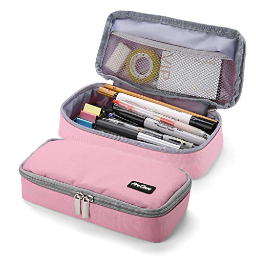 ProCase Estuche Escolar de Gran Capacidad, Bolsa de Lápiz Portable Estuche Organizador para Material Papelería con Cremallera Doble para Hombre Mujer Estudiante en Escuela Oficina –Rosado