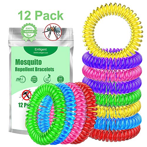 Pulseras Repelentes de Mosquitos 12 Piezas, Entligent Pulsera Antimosquitos Natural sin DEET No Tóxica con Aceite Esencial a Citronela y Menta Protección de Hasta 250H Impermeable para Niños y Adultos