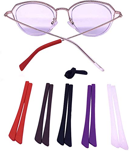 Puntas de fin de gafas, 5 pares de calcetines antideslizantes de silicona para orejas de sol de metal fino (5 colores)