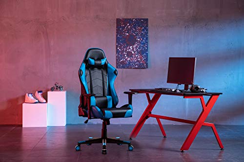 Racing Silla Gamer, IntimaTe WM Heart Silla Gaming de Ergonómica, Silla con Reposacabeza Apoyo y Cojín Lumbar, Cuero Sintético PU, para Los Jugadores de PC Gamer (Azul)