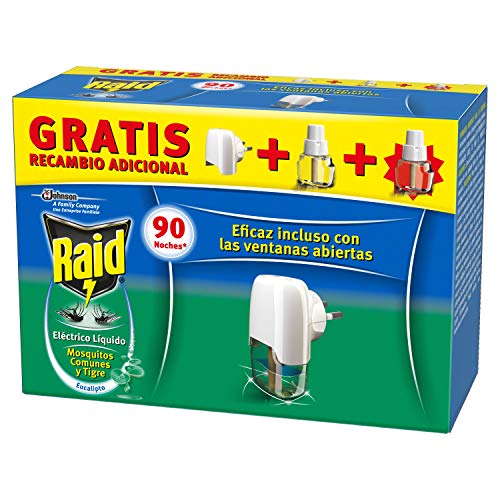 Raid - Difusor Eléctrico Anti Mosquitos Comunes y Tigre Aroma Eucalipto con Aplicador y 2 Recambios, Blanco