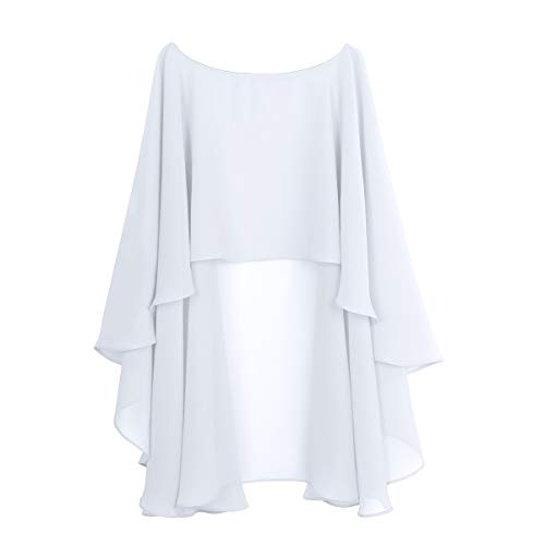 ranrann Chal Larga de Boda Fiesta para Mujer Estola de Gasa Verano Capa Chifón Elegante de Novia Cárdigan de Playa Top Bolero de Ceremonia Noche Blanco One Size