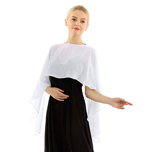 ranrann Chal Larga de Boda Fiesta para Mujer Estola de Gasa Verano Capa Chifón Elegante de Novia Cárdigan de Playa Top Bolero de Ceremonia Noche Blanco One Size