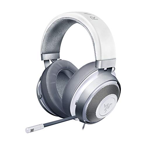 Razer Kraken Auriculares Gaming con cable para juegos multiplataforma para PC, PS4, Xbox One & Switch, Diafragma 50 mm, Cable de 3.5mm con controles de línea, Mercury / Blanco