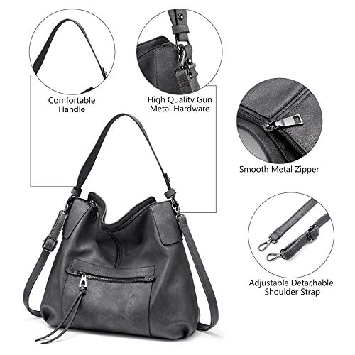 Realer Bolsos de Mujer Hobo Casual Grande Bolso Bandolera Polipiel Bolso Tote Bolso de Hombro Shopper Bolso de Cuero Sintetico Gris Oscuro