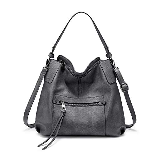 Realer Bolsos de Mujer Hobo Casual Grande Bolso Bandolera Polipiel Bolso Tote Bolso de Hombro Shopper Bolso de Cuero Sintetico Gris Oscuro