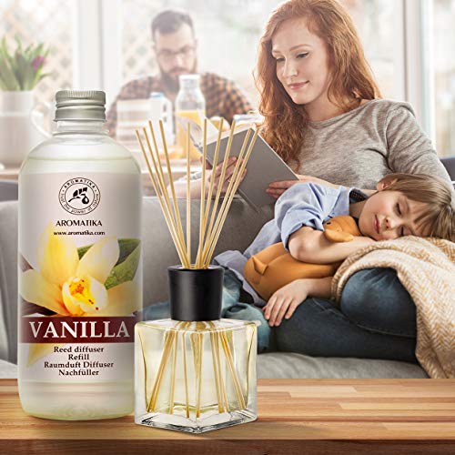 Recambio de Difusor Vainilla 500 ml - Aceite Esencial Puro & Natural Vainilla - Aroma de Intensas y Duraderas - 0% Alcohol - para Aromatizar el Aire en Cuartos - Baños - Hogares - Difusor Aroma