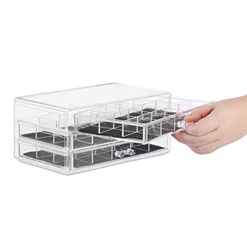 Relaxdays Organizador para Maquillaje, Acrílico, Tres Cajones, Caja de Almacenaje, Transparente