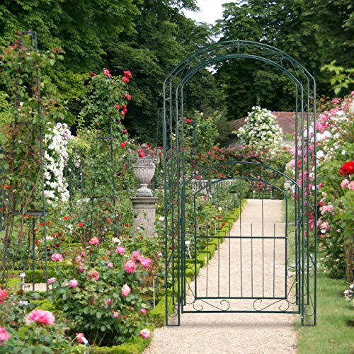 Relaxdays, Verde Arco con Puerta para Rosas, Soporte para trepadoras, Metal, Resistente, 215 x 115 x 43 cm