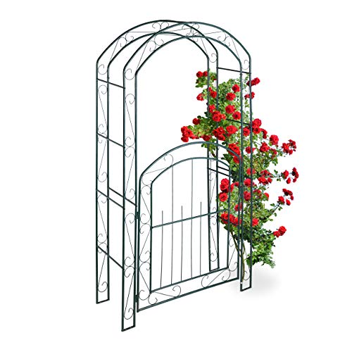 Relaxdays, Verde Arco con Puerta para Rosas, Soporte para trepadoras, Metal, Resistente, 215 x 115 x 43 cm