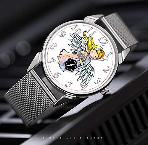 Reloj de hombre de acero inoxidable plateado, resistente al agua, reloj de la marca Sweet Angel Holding Star