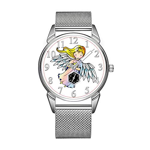 Reloj de hombre de acero inoxidable plateado, resistente al agua, reloj de la marca Sweet Angel Holding Star