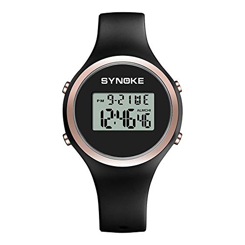 Relojes Digital Deportivo Multifunción Relojes Calendario Alarma Relojes Silicona para Mujeres Niñas, Negro