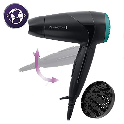 Remington D1500 - Secador de Pelo de Viaje, Plegable, Difusor Compacto y Concentrador, Negro y Verde, 2000 W