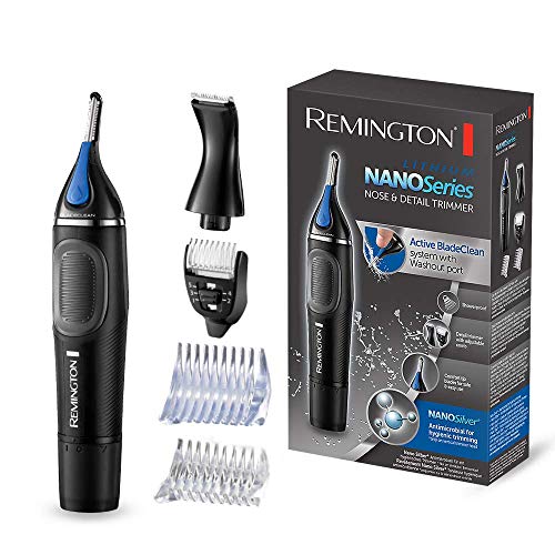 Remington Nano Lithium Series NE3870 Cortapelos Nariz, Orejas, Cejas y Vello Facial, Resistente al Agua, Negro y Azul