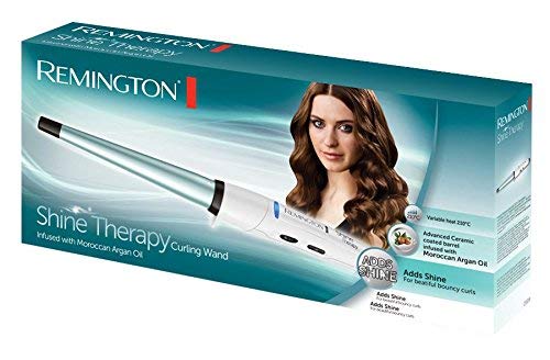 Remington Shine Therapy CI53W -Rizador de Pelo, Barril de Cerámica Avanzada con Aceite de Argán (13-25 mm), Blanco y Azul