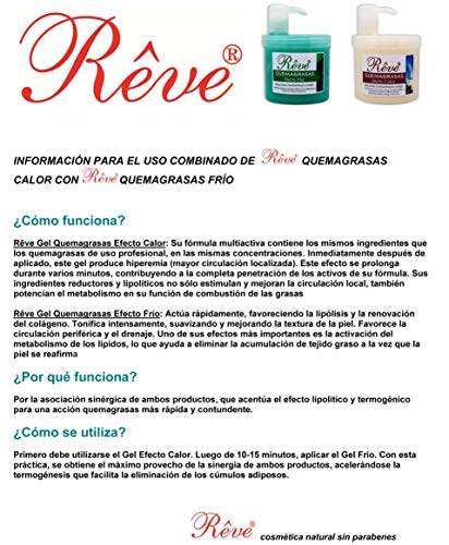 REVE PACK Quemagrasas Efecto Calor + Efecto Frio - Gel de crema reafirmante adelgazante anticelulÌtica potente reductora de abdomen, caderas y glúteos para hombre y mujer de 500 ml + 500 ml.