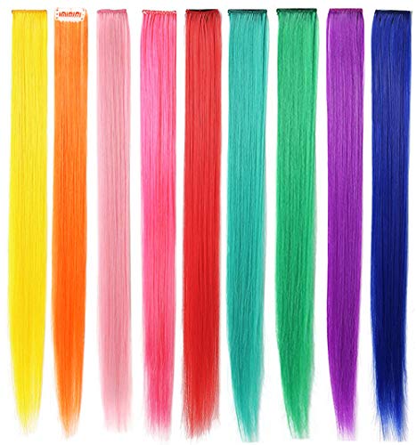 Rhyme Extensiones de Cabello Arco Iris Clip de Extensiones de Cabello de Color para niñas Muñecas Accesorios para el Cabello Wig Pieces For Kids 9 Piezas