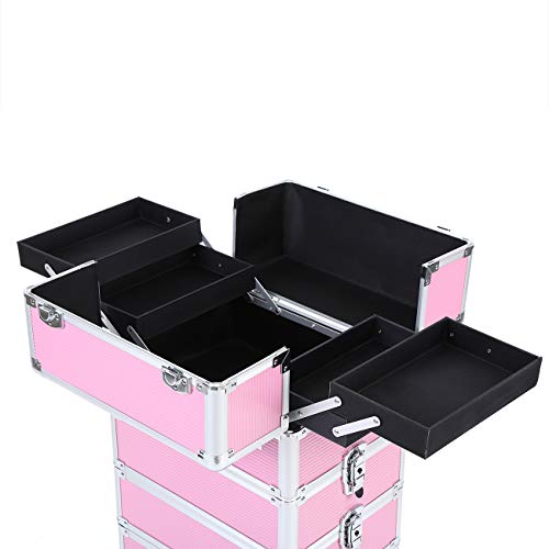 Ridgeyard 5 en 1 universal beauty case trolley Maletín para maquillaje Estuche de maquillaje Neceser de viaje-Pink(Rosa)