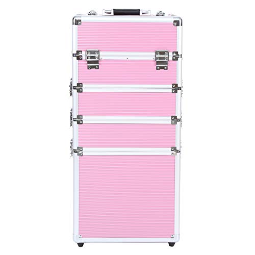 Ridgeyard 5 en 1 universal beauty case trolley Maletín para maquillaje Estuche de maquillaje Neceser de viaje-Pink(Rosa)