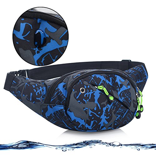 Riñonera lienzo 3-zipper Fanny Pack cintura bolsa con correa ajustable para correr Fitness ciclismo senderismo viajes Camping deportes (Blu)