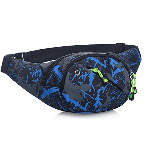 Riñonera lienzo 3-zipper Fanny Pack cintura bolsa con correa ajustable para correr Fitness ciclismo senderismo viajes Camping deportes (Blu)