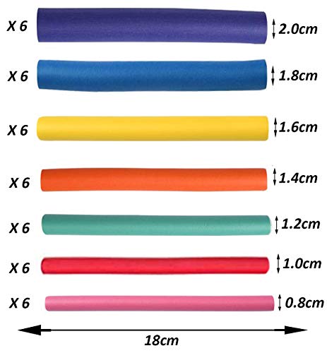 Rodillos para Rizador de Espuma Rulos Flexibles para Rizar Pelo Sin Calor Y Sin Daños, Rulos para el Pelo Profesional para Corto/Largo/Rizos Accesorio de Peluquería Rizador, Siete colores(42PCS)